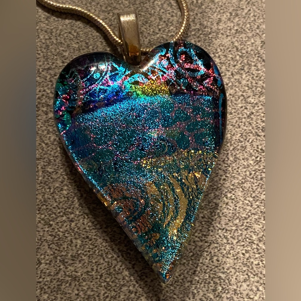 Handmade Dichroic Fused Glass Heart Necklace